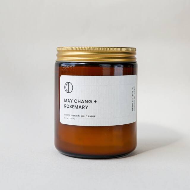 May Chang & Rosemary - Luxury Scented Natural Soy Wax Candle in Amber Glass Jar With Lid
