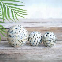 Small Handmade Ceramic Owl, Cobalt Blue Figurine, Home Decor - thumbnail 1