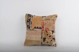 Vintage Turkish Kilim Pillow Cover 16'' Handwoven Wool Throw - thumbnail 1