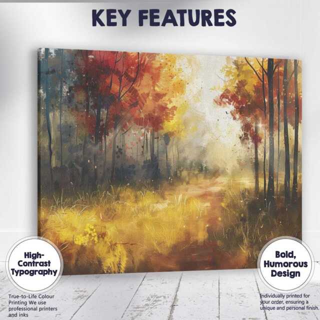 Golden Autumn Forest Sunlight Impressionist Woodland Landscape Canvas Wall Art Print Decor Picture Ready To Hang - image 1