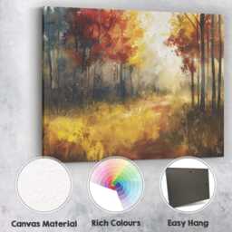 Golden Autumn Forest Sunlight Impressionist Woodland Landscape Canvas Wall Art Print Decor Picture Ready To Hang - thumbnail 2