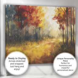 Golden Autumn Forest Sunlight Impressionist Woodland Landscape Canvas Wall Art Print Decor Picture Ready To Hang - thumbnail 3