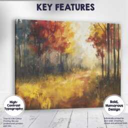 Golden Autumn Forest Sunlight Impressionist Woodland Landscape Canvas Wall Art Print Decor Picture Ready To Hang - thumbnail 1