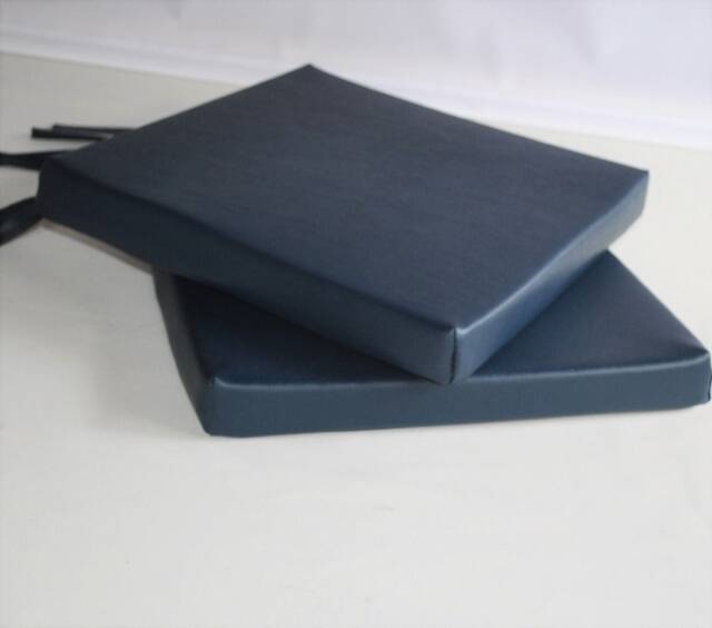 "2 Dark Navy Blue Faux Leather Square Dining Garden Chair Cushions Seat Pads 14"" To 20" - image 1