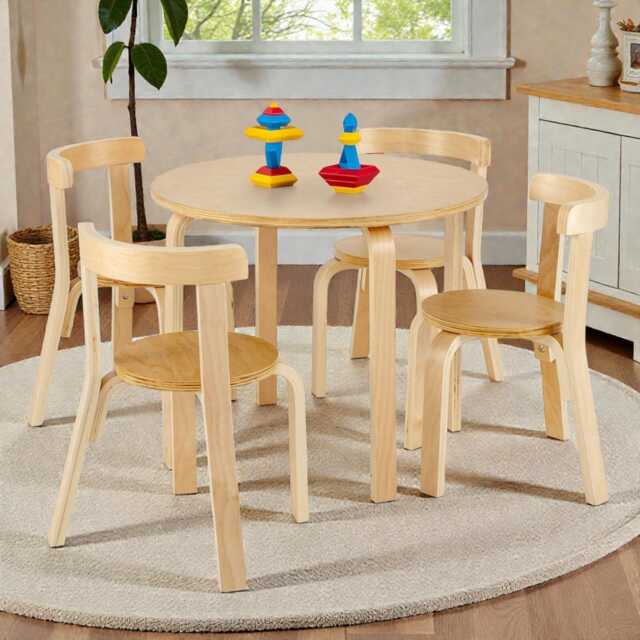 Kids Wooden Table & Chair Set 5-Piece Poplar Birch Activity Furniture - image 1