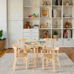 Kids Wooden Table & Chair Set 5-Piece Poplar Birch Activity Furniture - thumbnail 3