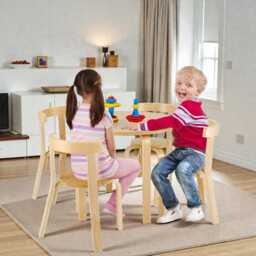Kids Wooden Table & Chair Set 5-Piece Poplar Birch Activity Furniture - thumbnail 2