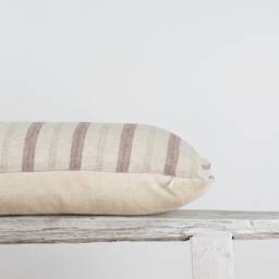 Rustic Linen Lumbar Pillow Cover, Red Brown Stripes, Farmhouse Cushion - thumbnail 4