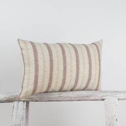 Rustic Linen Lumbar Pillow Cover, Red Brown Stripes, Farmhouse Cushion - thumbnail 2