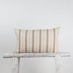 Rustic Linen Lumbar Pillow Cover, Red Brown Stripes, Farmhouse Cushion