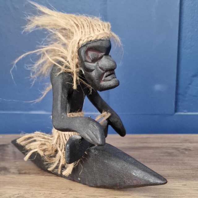 Hand Carved Wooden Tiki Man Sculpture, African Art Home Decor - image 1