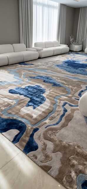 Abstract Blue Gray Beige Swirl Area Rug, Modern Luxury Marble Pattern Contemporary Statement Carpet, Neutral Living Room Bedroom Decor - image 1