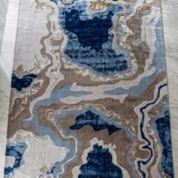 Abstract Blue Gray Beige Swirl Area Rug, Modern Luxury Marble Pattern Contemporary Statement Carpet, Neutral Living Room Bedroom Decor - thumbnail 3