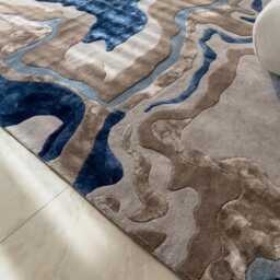 Abstract Blue Gray Beige Swirl Area Rug, Modern Luxury Marble Pattern Contemporary Statement Carpet, Neutral Living Room Bedroom Decor - thumbnail 2