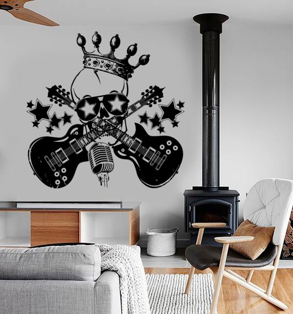 Wall Vinyl Music Rock Skull Guitar Guaranteed Quality Decal Mural Art 1501Dz - image 1
