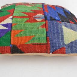Kilim Pillow Patchwork Wool , Front Side Patchwork Unico, 40x40 cm .16x16Inc , Kilim Cover, Home D??cor , Throw Decorative - thumbnail 3