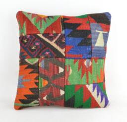 Kilim Pillow Patchwork Wool , Front Side Patchwork Unico, 40x40 cm .16x16Inc , Kilim Cover, Home D??cor , Throw Decorative - thumbnail 1