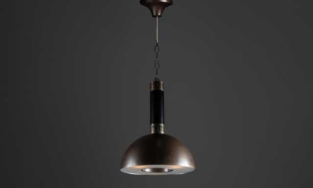 Mid-Century Modern Bronze Dome Pendant Light - Italian Inspired Chandelier- Midnight Heritage Pendant- Dark Orbit Classic Fixture - image 1
