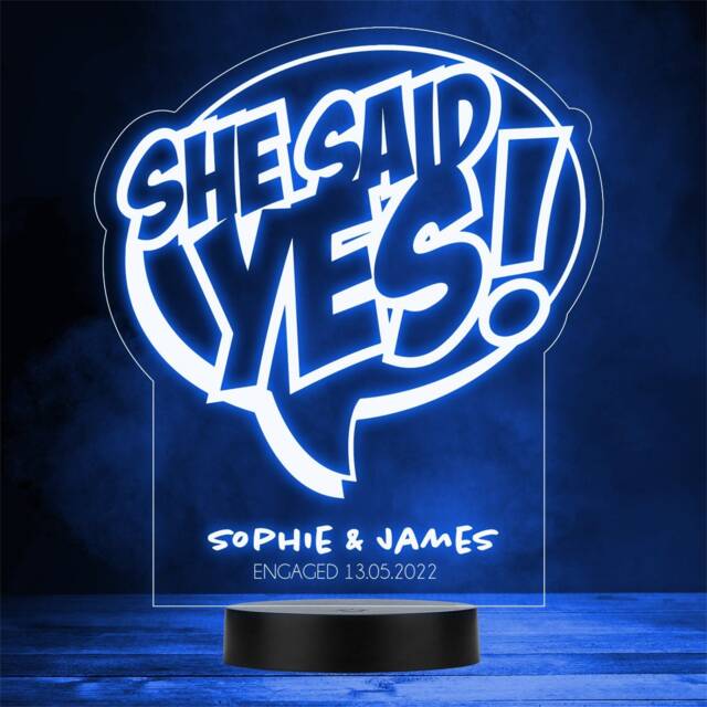She Said Yes Engagement Comic Personalised Gift Colour Changing Night Light - image 1