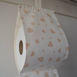 Large Fabric Toilet Paper Holder Dispenser Storage At The Wall/2 - 5 Roll Cream With Beige Hearts. Wall Storage.family Bathroom - thumbnail 3