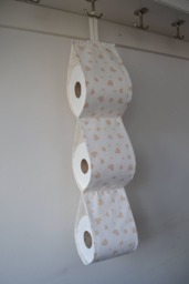 Large Fabric Toilet Paper Holder Dispenser Storage At The Wall/2 - 5 Roll Cream With Beige Hearts. Wall Storage.family Bathroom - thumbnail 1