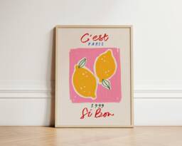 C'est Si Bon Print, Print Wall Art, Lemon Kitchen Home Decor, Paris Unframed - thumbnail 1