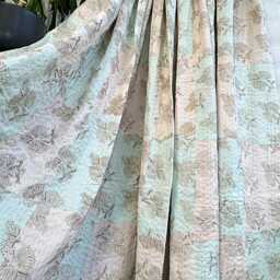 Kantha Stitch Pure Cotton Reversible Bed/Sofa Throw King Size - Tropical Floral Dohar Indian Blankets Pasel Aqua Peach Dreamy Patchwork - thumbnail 2