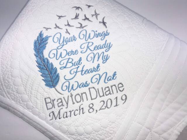 Personalized Baby Memorial Quilt, Embroidered Keepsake Blanket - 36x46 Inches - image 1
