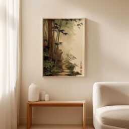 Japanese Bamboo Forest Poster Print - Misty Zen Landscape Art Traditional Oriental Wall Decor - thumbnail 3