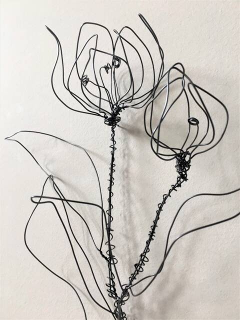 Home Decor, Wall Hanging, 2 Tulips With A Stem & Leaves, Wire Art, Unique Flower Design. 3D. 100% Handmade, Free Shipping - image 1
