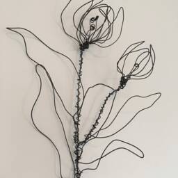 Home Decor, Wall Hanging, 2 Tulips With A Stem & Leaves, Wire Art, Unique Flower Design. 3D. 100% Handmade, Free Shipping - thumbnail 4