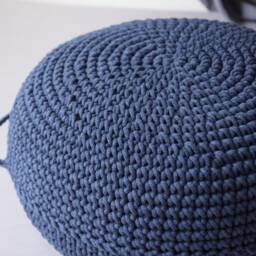 Denim Blue Crochet Pouf Ottoman Scandinavian Home Decor - thumbnail 3