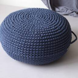 Denim Blue Crochet Pouf Ottoman Scandinavian Home Decor - thumbnail 2