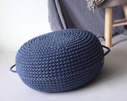 Denim Blue Crochet Pouf Ottoman Scandinavian Home Decor