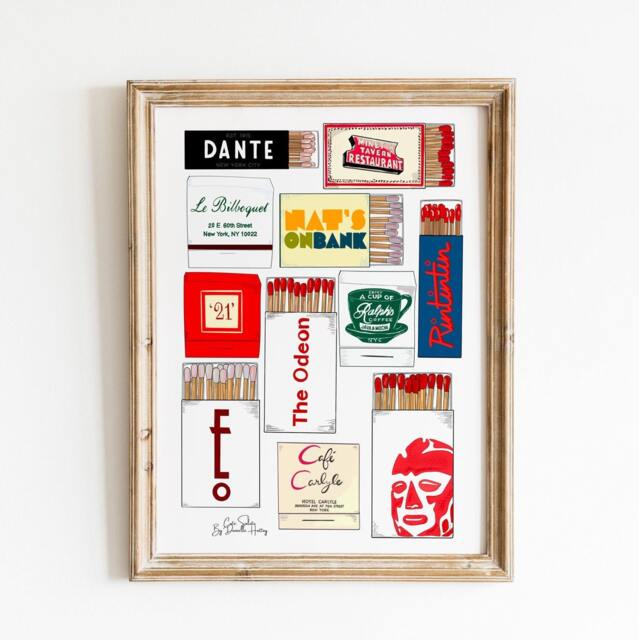 Nyc Match Box Illustration, Iconic Matchbook Art New York City Restaurant Print Decor, Apartment Gallery Wall Art, Foodie - image 1