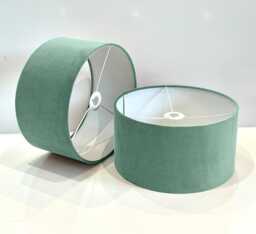 New Handmade Duck Egg Velvet Drum Lamp Shade Suitable For Tables & Ceilings With White Lining All Shapes Available Sizes On Demand - thumbnail 1