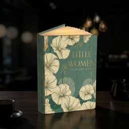 Little Women Folding Book Lamp, Louisa May Alcott Floral Glowing Green Novel Night Light, Classic Literature Desk Lamp - thumbnail 2