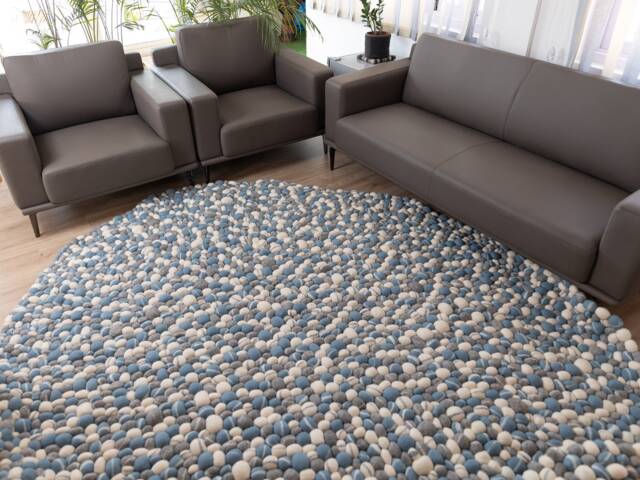 Pebble Rugs Felt Stone Cloud Rug Wool Carpet, Kids Nursery Rug, Play Mat, Natural Handmade Bedroom Rug Fair Trade - image 1