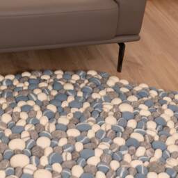 Pebble Rugs Felt Stone Cloud Rug Wool Carpet, Kids Nursery Rug, Play Mat, Natural Handmade Bedroom Rug Fair Trade - thumbnail 3
