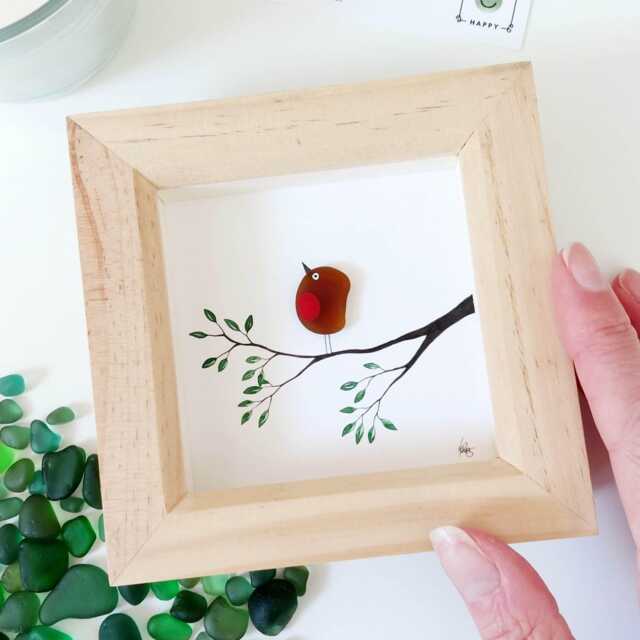 Sea Glass Robin Picture, Bereavement Gift, Sympathy Framed Memorial Keepsake - image 1