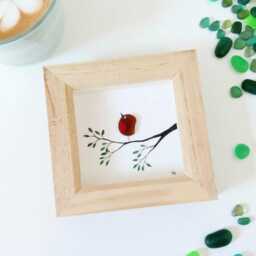 Sea Glass Robin Picture, Bereavement Gift, Sympathy Framed Memorial Keepsake - thumbnail 2