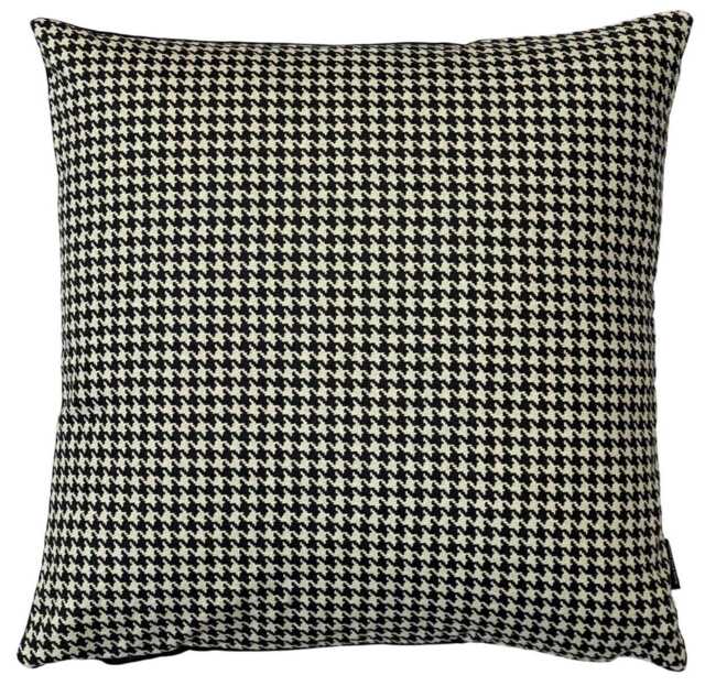 Organic Cotton Houndstooth Cushion Cover - Black Velvet Back, Zip Closure, Handmade in UK - image 1