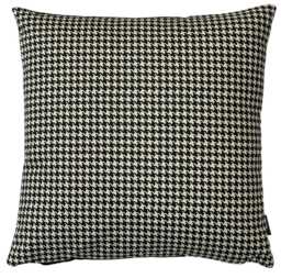Organic Cotton Houndstooth Cushion Cover - Black Velvet Back, Zip Closure, Handmade in UK