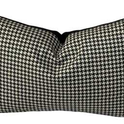 Organic Cotton Houndstooth Cushion Cover - Black Velvet Back, Zip Closure, Handmade in UK - thumbnail 3