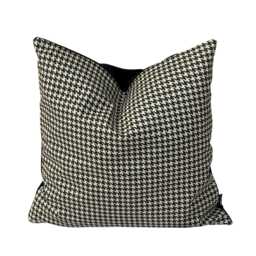 Organic Cotton Houndstooth Cushion Cover - Black Velvet Back, Zip Closure, Handmade in UK - thumbnail 4