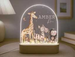 Personalised Children's Safari Night Light - Led Lamp Nursery Decor Baby Boy Girl Gift For New Name Sign Jungle Bedroom - thumbnail 1