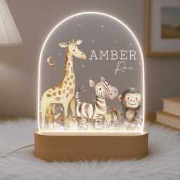 Personalised Children's Safari Night Light - Led Lamp Nursery Decor Baby Boy Girl Gift For New Name Sign Jungle Bedroom - thumbnail 2