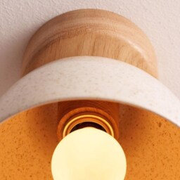 Speckled Cream Gloss Small Element Flush Mount Ceiling Light in Ceramic & Oak - thumbnail 2