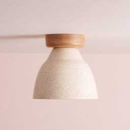 Speckled Cream Gloss Small Element Flush Mount Ceiling Light in Ceramic & Oak - thumbnail 3