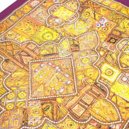 Antique Handmade Tapestry Golden Thread Embroidery Mirror Patch Work Vintage Wall Hanging - thumbnail 4
